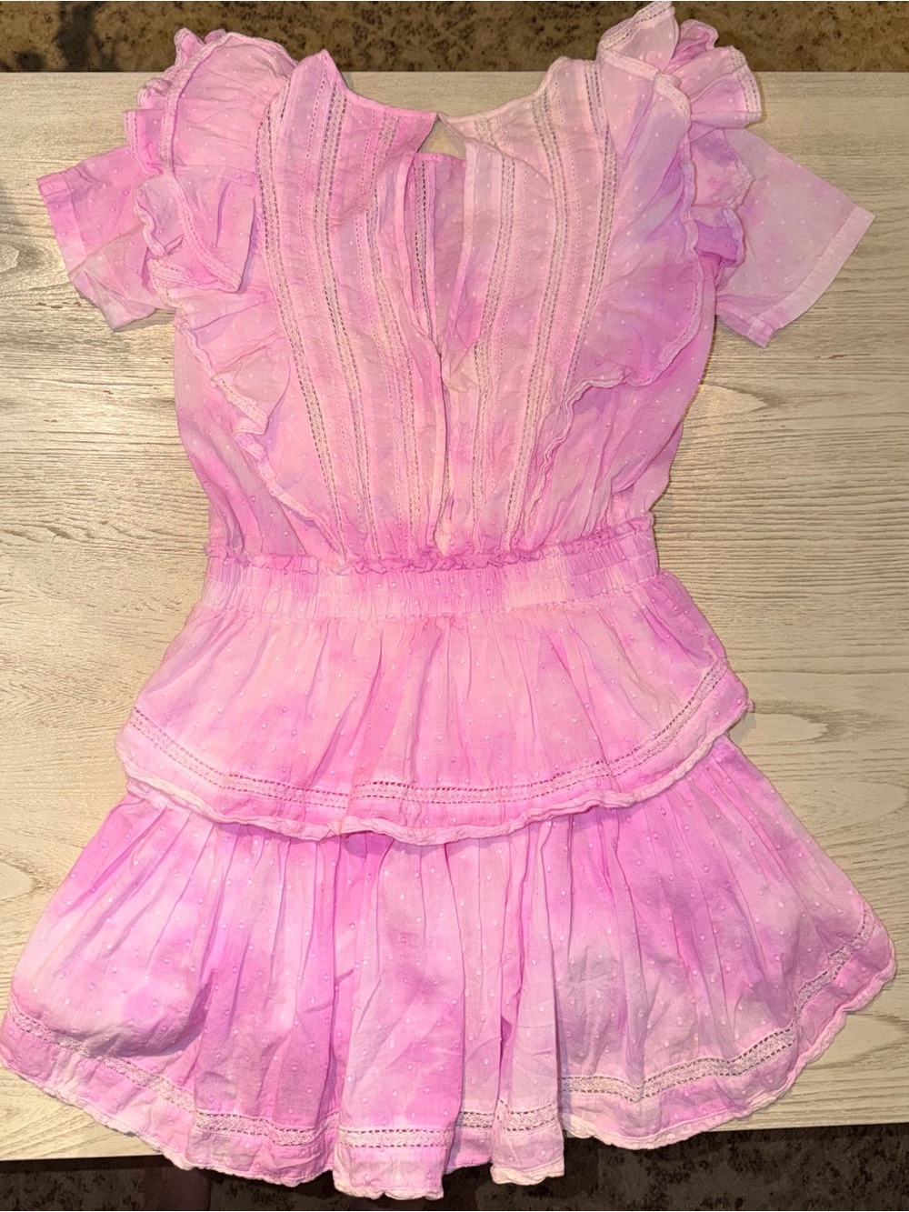 LoveShackFancy Pink Lace-Trimmed Swiss Dot Top - Picture 2 of 3